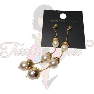 NY&C Gold Long Dangle Drop Post Fashion Earrings